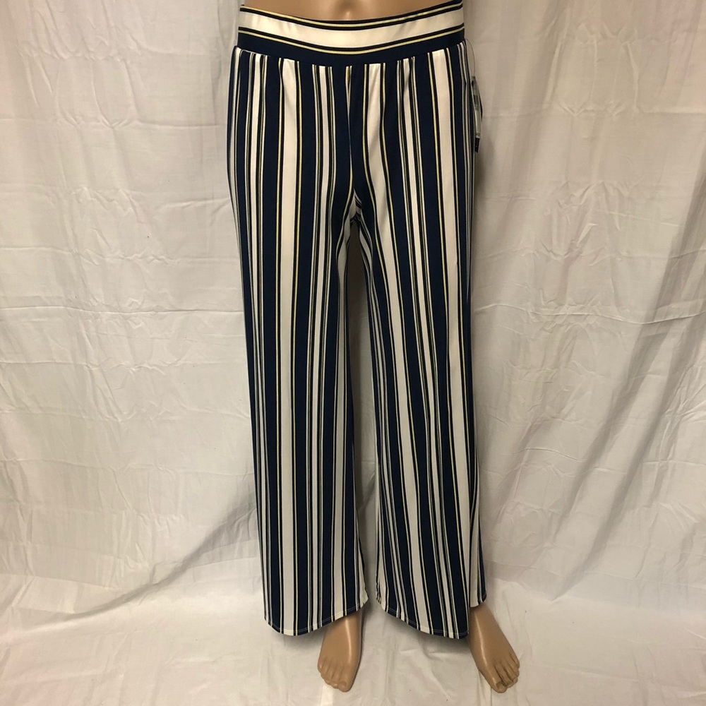 NEW A. Byer Navy Blue Yellow & White Striped Pants - Picture 12 of 13